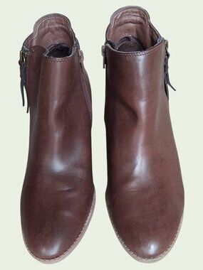 SM New York Brown Leather Ankle Booties Women’s Size 11 Side Zip Block Heel Boot